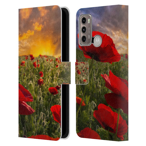 Celebrate Life Gallery Florals Red Flower Field Leather Book Wallet Case Cover For Motorola Moto G60 / Moto G40 Fusion