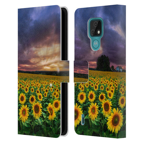 Celebrate Life Gallery Florals Stormy Sunrise Leather Book Wallet Case Cover For Motorola Moto E7