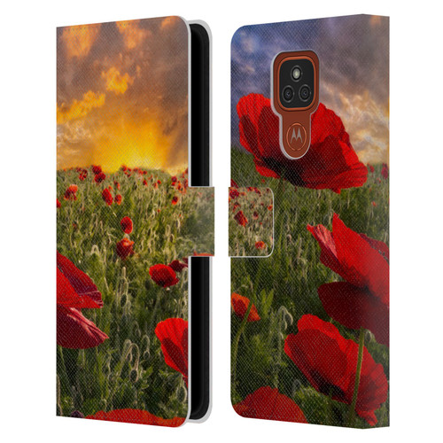 Celebrate Life Gallery Florals Red Flower Field Leather Book Wallet Case Cover For Motorola Moto E7 Plus