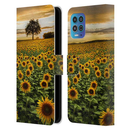 Celebrate Life Gallery Florals Big Sunflower Field Leather Book Wallet Case Cover For Motorola Moto G100
