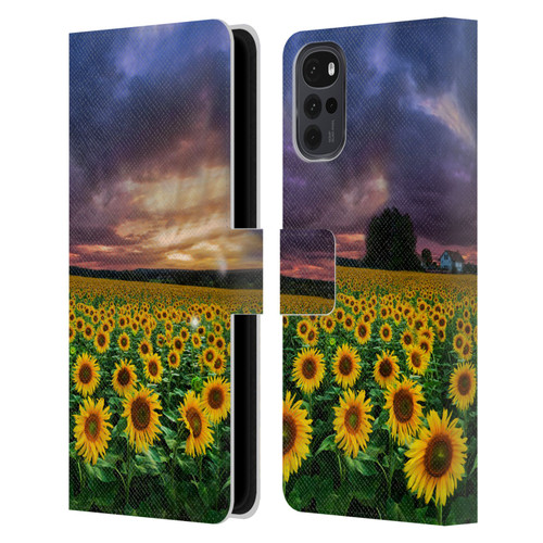 Celebrate Life Gallery Florals Stormy Sunrise Leather Book Wallet Case Cover For Motorola Moto G22