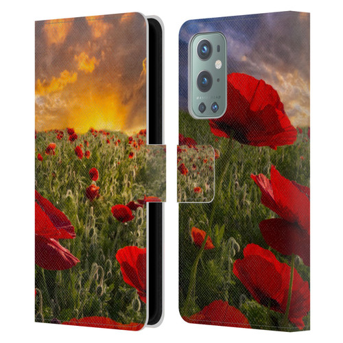 Celebrate Life Gallery Florals Red Flower Field Leather Book Wallet Case Cover For OnePlus 9