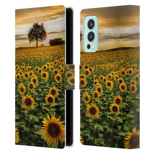 Celebrate Life Gallery Florals Big Sunflower Field Leather Book Wallet Case Cover For OnePlus Nord 2 5G