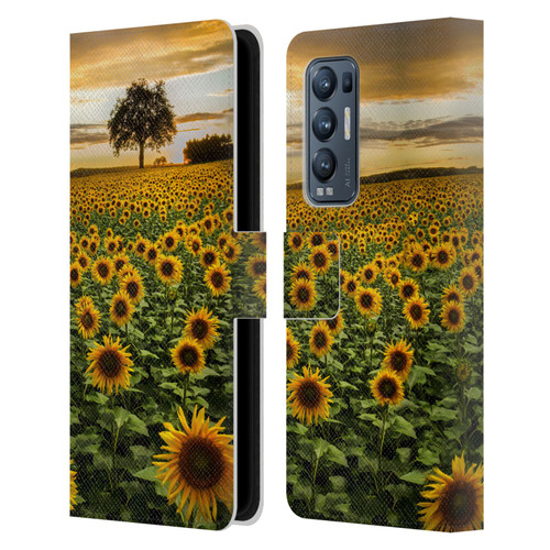 Celebrate Life Gallery Florals Big Sunflower Field Leather Book Wallet Case Cover For OPPO Find X3 Neo / Reno5 Pro+ 5G