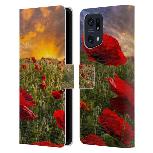 Celebrate Life Gallery Florals Red Flower Field Leather Book Wallet Case Cover For OPPO Find X5
