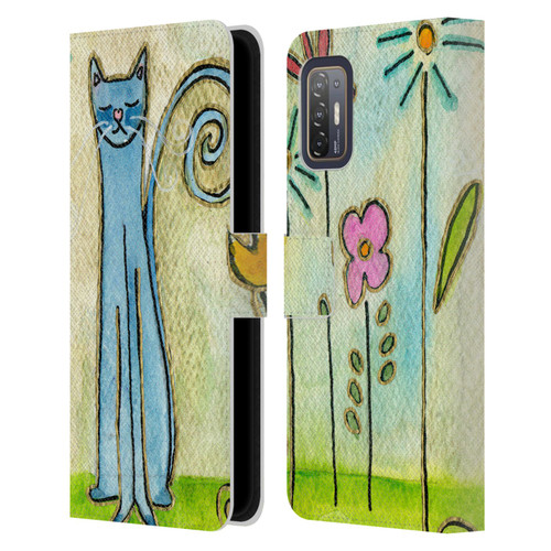 Wyanne Cat Blue Cat In The Flower Garden Leather Book Wallet Case Cover For HTC Desire 21 Pro 5G
