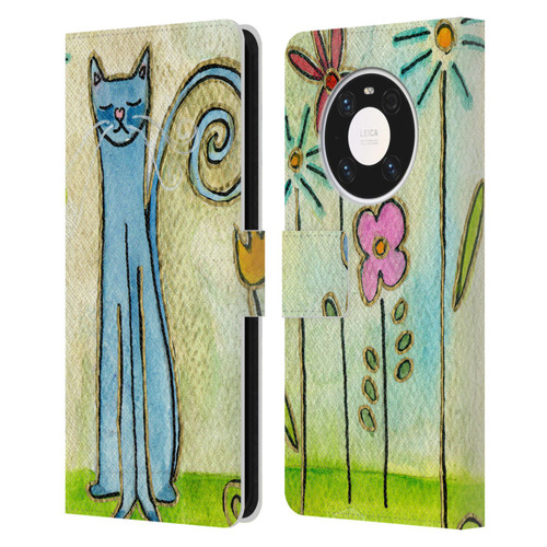 Wyanne Cat Blue Cat In The Flower Garden Leather Book Wallet Case Cover For Huawei Mate 40 Pro 5G