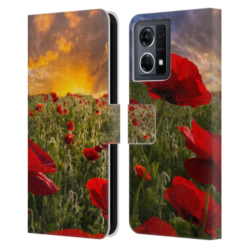 Celebrate Life Gallery Florals Red Flower Field Leather Book Wallet Case Cover For OPPO Reno8 4G