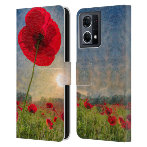 Celebrate Life Gallery Florals Red Flower Leather Book Wallet Case Cover For OPPO Reno8 4G