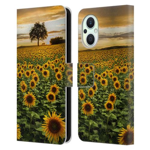 Celebrate Life Gallery Florals Big Sunflower Field Leather Book Wallet Case Cover For OPPO Reno8 Lite