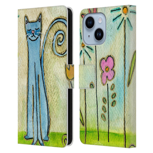 Wyanne Cat Blue Cat In The Flower Garden Leather Book Wallet Case Cover For Apple iPhone 14 Plus