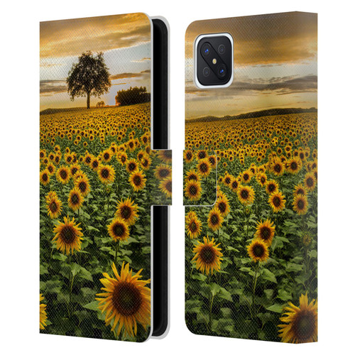 Celebrate Life Gallery Florals Big Sunflower Field Leather Book Wallet Case Cover For OPPO Reno4 Z 5G