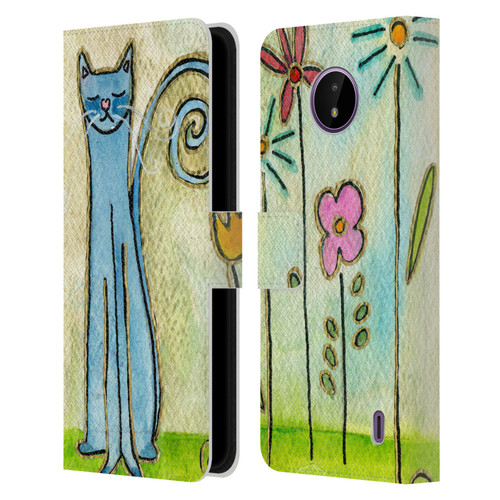 Wyanne Cat Blue Cat In The Flower Garden Leather Book Wallet Case Cover For Nokia C10 / C20