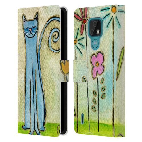 Wyanne Cat Blue Cat In The Flower Garden Leather Book Wallet Case Cover For Motorola Moto E7