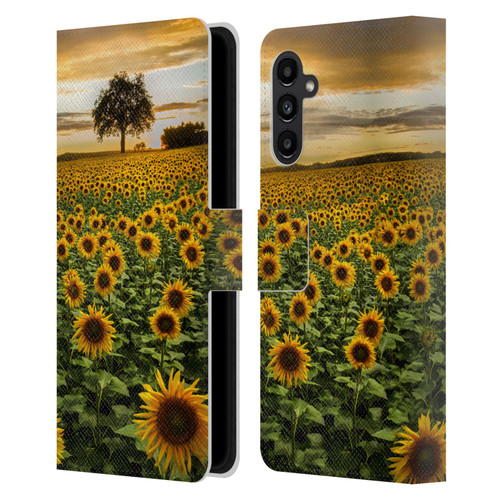 Celebrate Life Gallery Florals Big Sunflower Field Leather Book Wallet Case Cover For Samsung Galaxy A13 5G (2021)