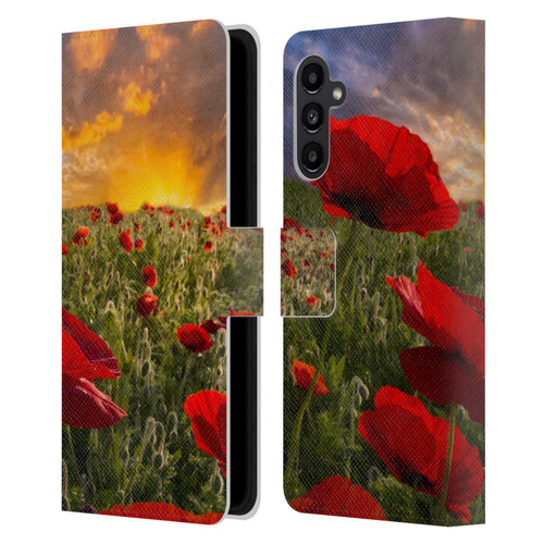 Celebrate Life Gallery Florals Red Flower Field Leather Book Wallet Case Cover For Samsung Galaxy A13 5G (2021)