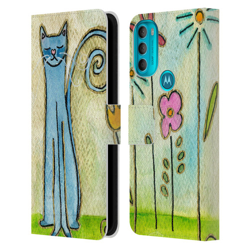 Wyanne Cat Blue Cat In The Flower Garden Leather Book Wallet Case Cover For Motorola Moto G71 5G