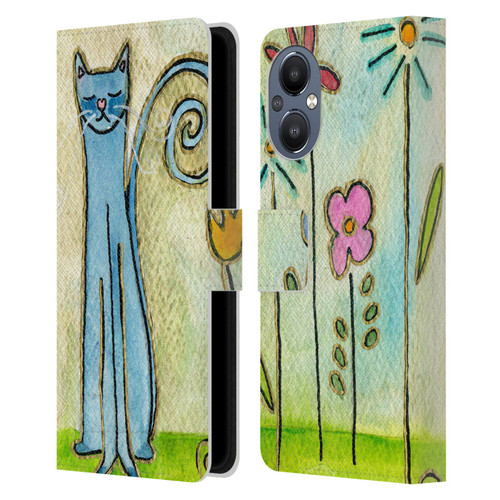 Wyanne Cat Blue Cat In The Flower Garden Leather Book Wallet Case Cover For OnePlus Nord N20 5G