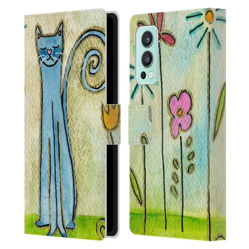 Wyanne Cat Blue Cat In The Flower Garden Leather Book Wallet Case Cover For OnePlus Nord 2 5G