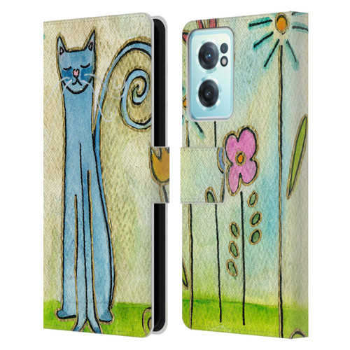 Wyanne Cat Blue Cat In The Flower Garden Leather Book Wallet Case Cover For OnePlus Nord CE 2 5G