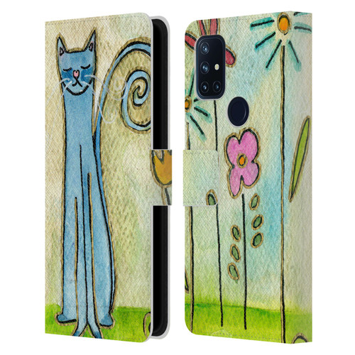 Wyanne Cat Blue Cat In The Flower Garden Leather Book Wallet Case Cover For OnePlus Nord N10 5G