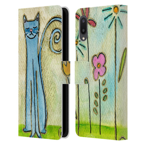 Wyanne Cat Blue Cat In The Flower Garden Leather Book Wallet Case Cover For Samsung Galaxy A02/M02 (2021)