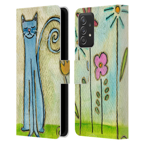 Wyanne Cat Blue Cat In The Flower Garden Leather Book Wallet Case Cover For Samsung Galaxy A53 5G (2022)