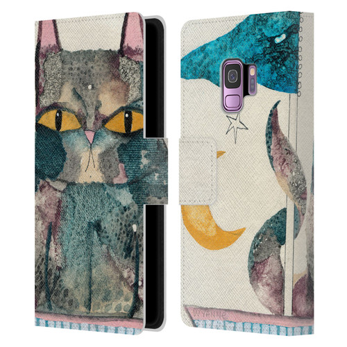 Wyanne Cat By The Light Of The Moon Leather Book Wallet Case Cover For Samsung Galaxy S9