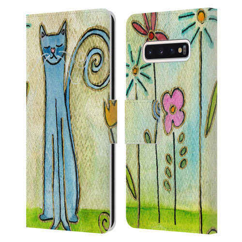 Wyanne Cat Blue Cat In The Flower Garden Leather Book Wallet Case Cover For Samsung Galaxy S10