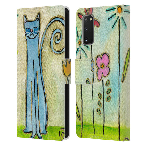 Wyanne Cat Blue Cat In The Flower Garden Leather Book Wallet Case Cover For Samsung Galaxy S20 / S20 5G