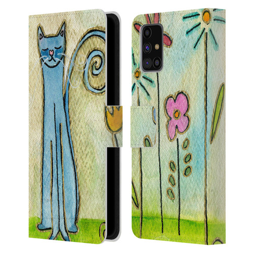 Wyanne Cat Blue Cat In The Flower Garden Leather Book Wallet Case Cover For Samsung Galaxy M31s (2020)