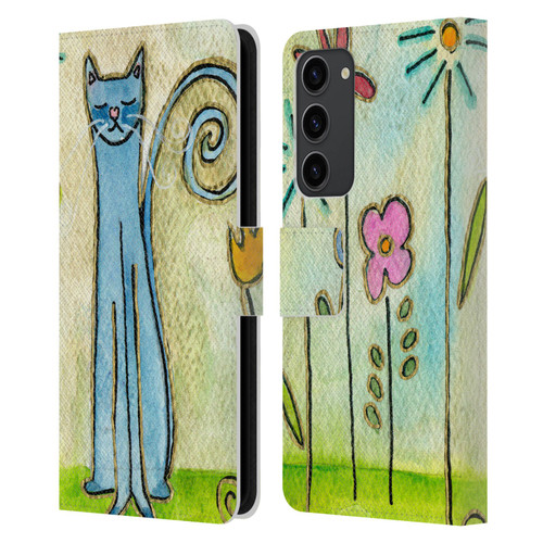 Wyanne Cat Blue Cat In The Flower Garden Leather Book Wallet Case Cover For Samsung Galaxy S23+ 5G