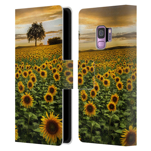 Celebrate Life Gallery Florals Big Sunflower Field Leather Book Wallet Case Cover For Samsung Galaxy S9