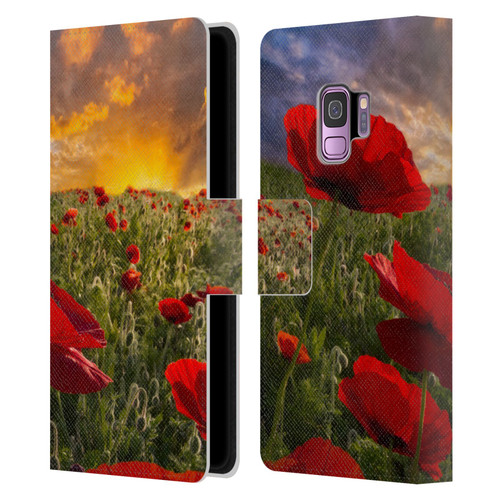 Celebrate Life Gallery Florals Red Flower Field Leather Book Wallet Case Cover For Samsung Galaxy S9
