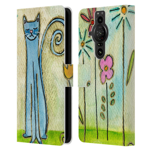 Wyanne Cat Blue Cat In The Flower Garden Leather Book Wallet Case Cover For Sony Xperia Pro-I