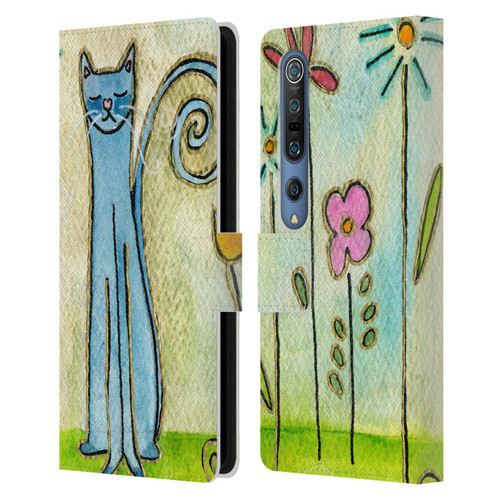 Wyanne Cat Blue Cat In The Flower Garden Leather Book Wallet Case Cover For Xiaomi Mi 10 5G / Mi 10 Pro 5G