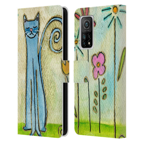 Wyanne Cat Blue Cat In The Flower Garden Leather Book Wallet Case Cover For Xiaomi Mi 10T 5G