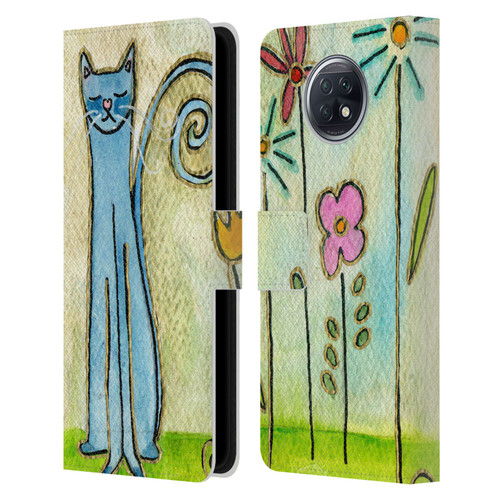 Wyanne Cat Blue Cat In The Flower Garden Leather Book Wallet Case Cover For Xiaomi Redmi Note 9T 5G