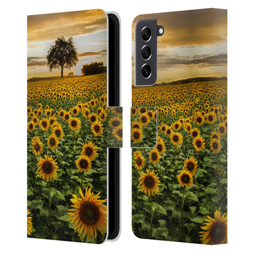 Celebrate Life Gallery Florals Big Sunflower Field Leather Book Wallet Case Cover For Samsung Galaxy S21 FE 5G