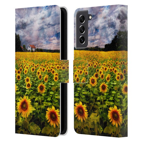 Celebrate Life Gallery Florals Dreaming Of Sunflowers Leather Book Wallet Case Cover For Samsung Galaxy S21 FE 5G