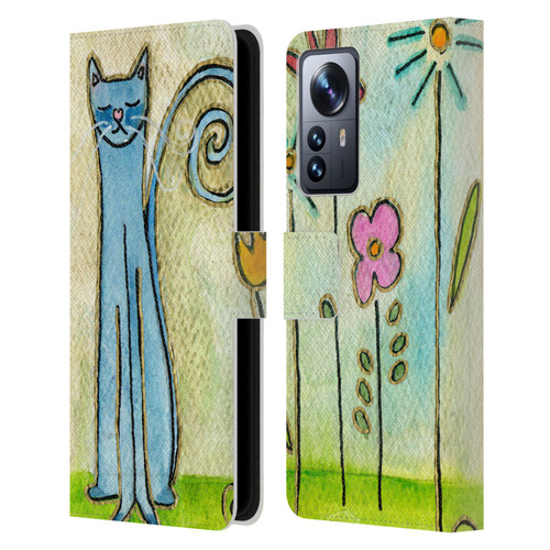 Wyanne Cat Blue Cat In The Flower Garden Leather Book Wallet Case Cover For Xiaomi 12 Pro