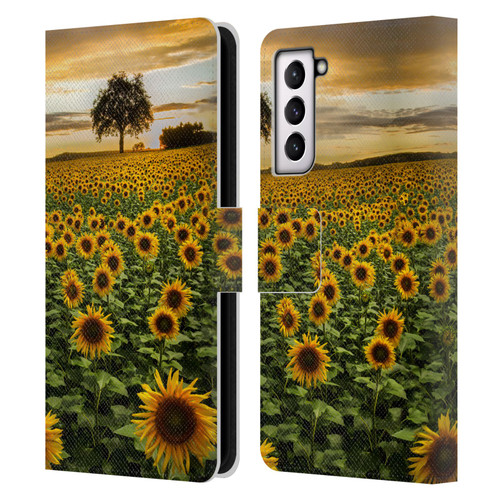 Celebrate Life Gallery Florals Big Sunflower Field Leather Book Wallet Case Cover For Samsung Galaxy S21 5G