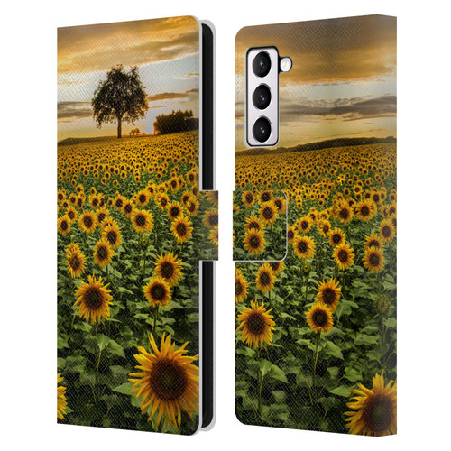 Celebrate Life Gallery Florals Big Sunflower Field Leather Book Wallet Case Cover For Samsung Galaxy S21+ 5G