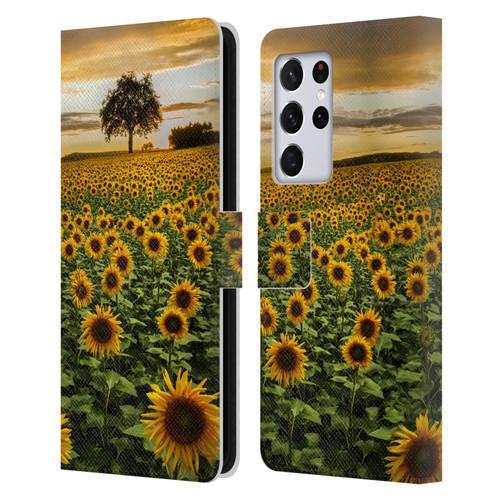 Celebrate Life Gallery Florals Big Sunflower Field Leather Book Wallet Case Cover For Samsung Galaxy S21 Ultra 5G