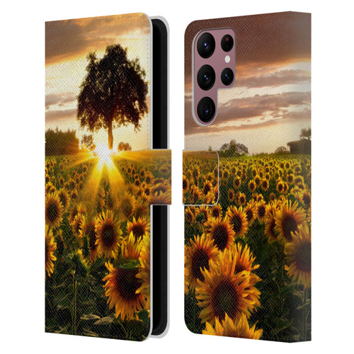 Celebrate Life Gallery Florals Fields Of Gold Leather Book Wallet Case Cover For Samsung Galaxy S22 Ultra 5G