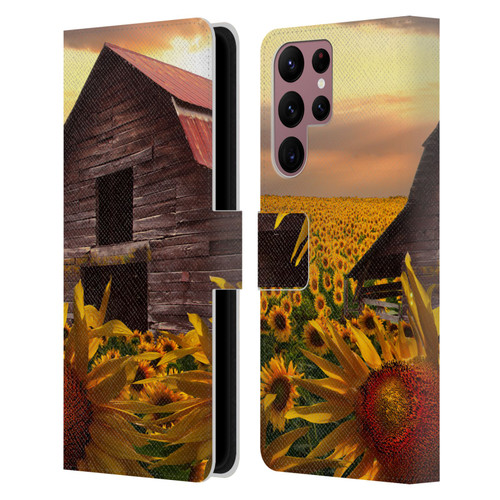 Celebrate Life Gallery Florals Sunflower Dance Leather Book Wallet Case Cover For Samsung Galaxy S22 Ultra 5G