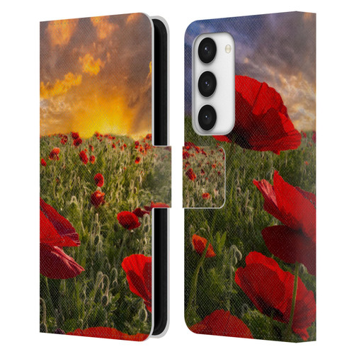 Celebrate Life Gallery Florals Red Flower Field Leather Book Wallet Case Cover For Samsung Galaxy S23 5G