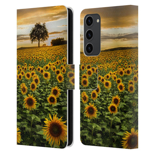 Celebrate Life Gallery Florals Big Sunflower Field Leather Book Wallet Case Cover For Samsung Galaxy S23+ 5G
