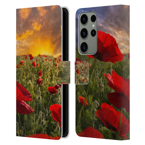 Celebrate Life Gallery Florals Red Flower Field Leather Book Wallet Case Cover For Samsung Galaxy S23 Ultra 5G