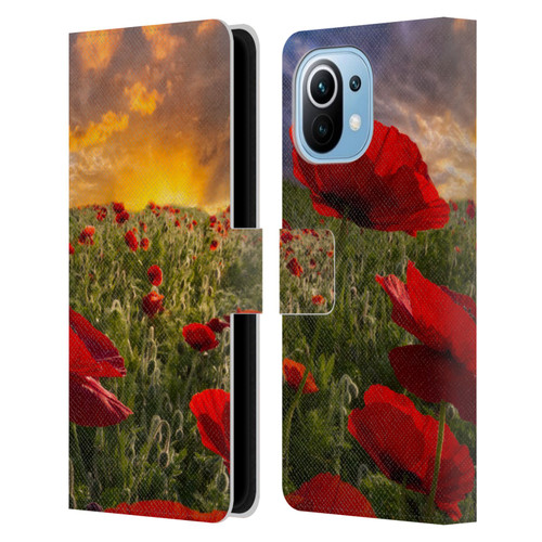 Celebrate Life Gallery Florals Red Flower Field Leather Book Wallet Case Cover For Xiaomi Mi 11